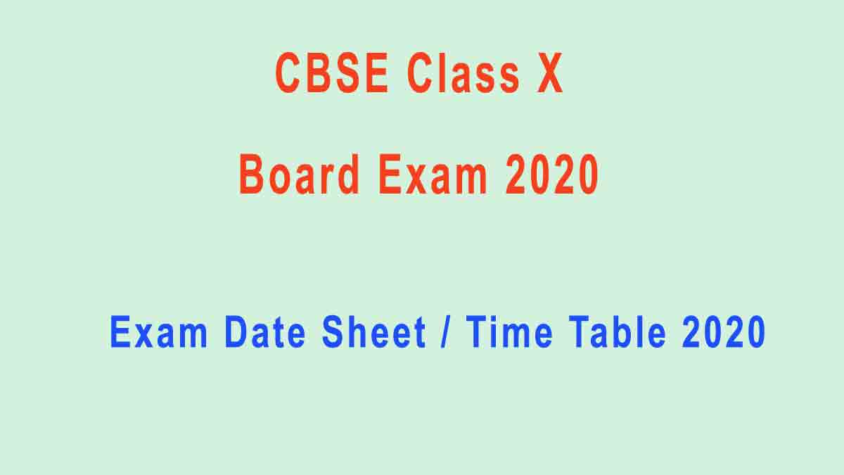 CBSE 10th Board Exam Date Sheet, 10th Exam Time Table 2020