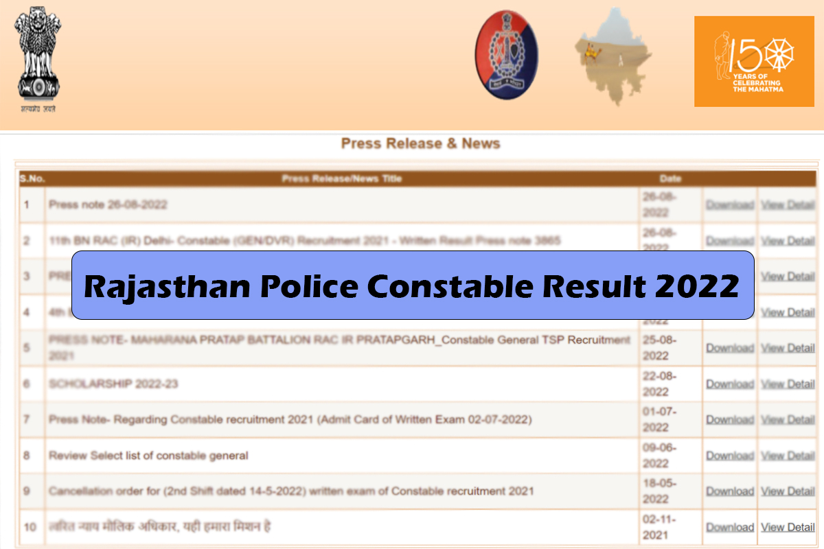 Rajasthan Police Constable Result 2022 Link (OUT) @ www.police.rajasthan.gov.in